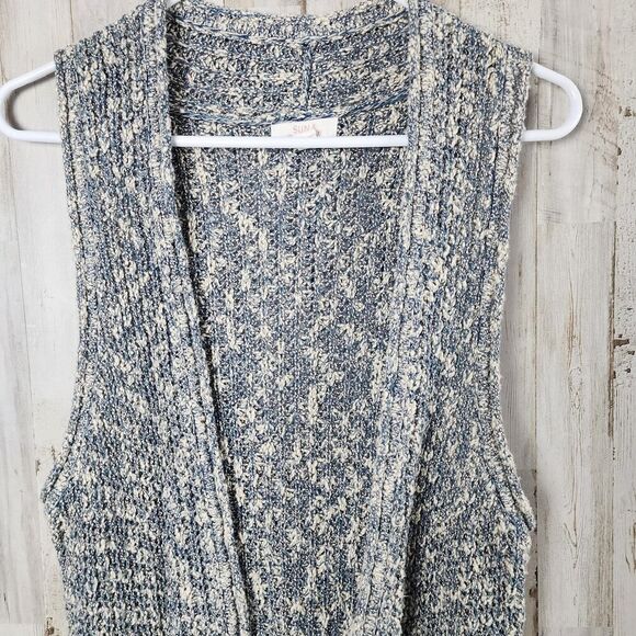 Sun & Shadow Cardigan Vest Sweater Blue Ivory Size Medium - Picture 5 of 12